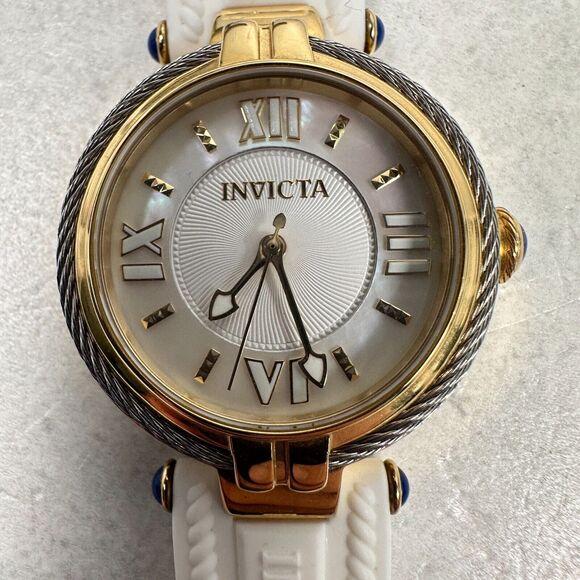 Invicta Watch Womens 32mm Bolt Gold Tone White Rubber Band MOP Dial New Battery main image 7